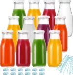 YEBODA 11oz Glass Milk Bottles with Reusable Metal Twist Lids and Straws for Beverage Glassware and Drinkware Parties, Weddings, BBQ, Picnics, Set of 12 - Image 2
