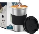 YINBAOGE Insulated Travel Coffee Mug, Spill & Leak Proof, Portable To Go Camping Stainless Steel Coffee Tumbler, Reusable Thermal Coffee Cup with Lid for Hot & Cold Drinks(Silver black, 12 OZ) - Image 2