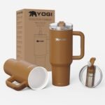 YOGI Ceramic Lined Metal Allergy Safe 30oz Tumbler with Handle and Straw Leakproof Flip & Sip Lid Vacuum Insulated Stainless Steel Travel Cup for Iced Coffee Water and All-Day Hydration 30oz Amber - Image 2