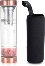 Yoption Crystal Water Bottle, Rose Quartz Healing Glass Water Bottle, Includes a Loose Leaf Tea Infuser Bottle and Protective Sleeve - Image 2