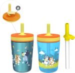 Zak Designs Bluey Kelso Tumbler Set, Leak-Proof Screw-On Lid with Straw, Bundle for Kids Includes Plastic and Stainless Steel Cups with Bonus Sipper, 3pc Set - Image 2