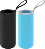 Zhehao 2 Pieces Neoprene Water Bottle Sleeve 18 oz - 19.4 oz Carrier Nylon Bottle Cover for Sport Portable Glass Drink Cup, 550 ml(Black, Blue) - Image 2