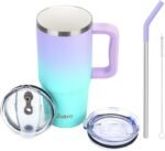 Zukro 24 oz Ceramic Lined Tumbler with Handle and Straw, No Metal Taste, Insulated Stainless Steel Coffee Mug with Spill Proof Lids for Home/Office, No Sweat, Keep Drinks Hot or Cold - Image 2