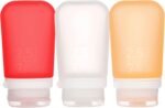 humangear GoToob+ 3-Pack (Medium) | Refillable Silicone Travel Bottle | Locking Lid | Food-Safe Material, Clear/Red/Orange, Medium (2.5 fl.oz.; 74ml) - Image 2