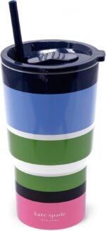 kate spade new york 20 Ounce Insulated Tumbler for Cold and Hot Drinks with Reusable Straw, Stainless Steel Travel Cup with Slide Top Lid (Sunny Day Stripe) - Image 2