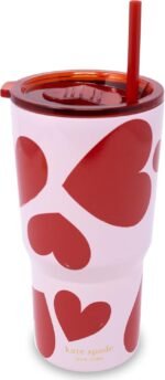 kate spade new york 20 Ounce Insulated Tumbler for Cold and Hot Drinks with Reusable Straw, Stainless Steel Travel Cup with Slide Top Lid (Sweet Hearts) - Image 2