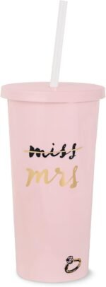 kate spade new york Acrylic Bridal Tumbler with Lid and Straw, 20 oz Tumbler for Bride to Be, Slim Double Wall Tumbler, Miss to Mrs. (Blush) - Image 2