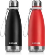 koodee Kids Water Bottle for Back to School-12 oz Stainless Steel Double Wall Vacuum Insulated Water Bottle 2 Pack, Cola Shape Leak Proof Sports Flask (Black-Canyon Red) - Image 2