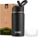koodee Water Bottle -12 oz Stainless Steel Double Wall Vacuum Insulated Water Bottle with Straw, Sports Metal Wide Mouth Water Bottle Flask for School (Black) - Image 2