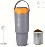 minkah Fast Extraction Mini Electric Coffee Maker - Portable Filter Coffee Brewer for Travel,Insulated Stainless Steel Tumbler,30 oz Reusable Iced Coffee Cup Machine,Hot Coffee Mug with Lid (Grey) - Image 2