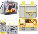 rockpapa 5 Compartment Bento Lunch Box for Kids with Uensils & Insulated Water Bottle & Lunch Bag with Strap, BPA-Free Lunch box Containers Set for School Boys Girls Ages 3+ (Grey Trucks) - Image 2