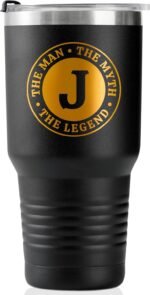 the Man the Myth the Legend Mug with Initials, Monogrammed Stainless Steel Travel Tumbler for Men, Funny Personalized Coffee Cup, Custom Beer Glass, Unique Birthday Christmas Gifts for Him, 30 oz, J - Image 2
