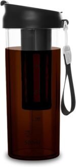 watchget Cold Brew Coffee Maker Travel Tumbler with Soft Silicone Handle Portable Iced Coffee & Tea Infuser with Airtight Lid Cold Brew Travel Cup 17oz/500ml black - Image 2