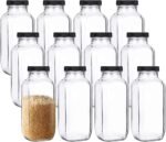 yarlung 12 Pack 17Oz French Glass Spices Jars with Plastic Lids, Clear Square Water Juice Bottles for Storing Herbs, Condiments, Cereals, Milk, Beverages, Kitchen, Pantry, Office - Image 2